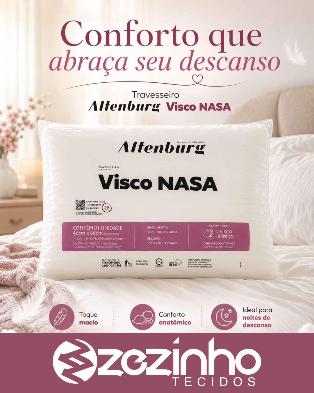 Seu descanso merece mais conforto! ✨💤

Na **Zezinho Tecidos** você encontra travesseiros p