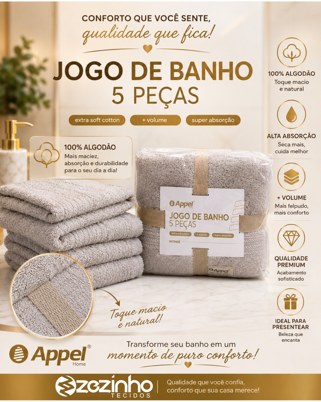 ✨ Maciez, conforto e qualidade em cada detalhe! 🤍

O Jogo de Banho Appel Home – Intense (5